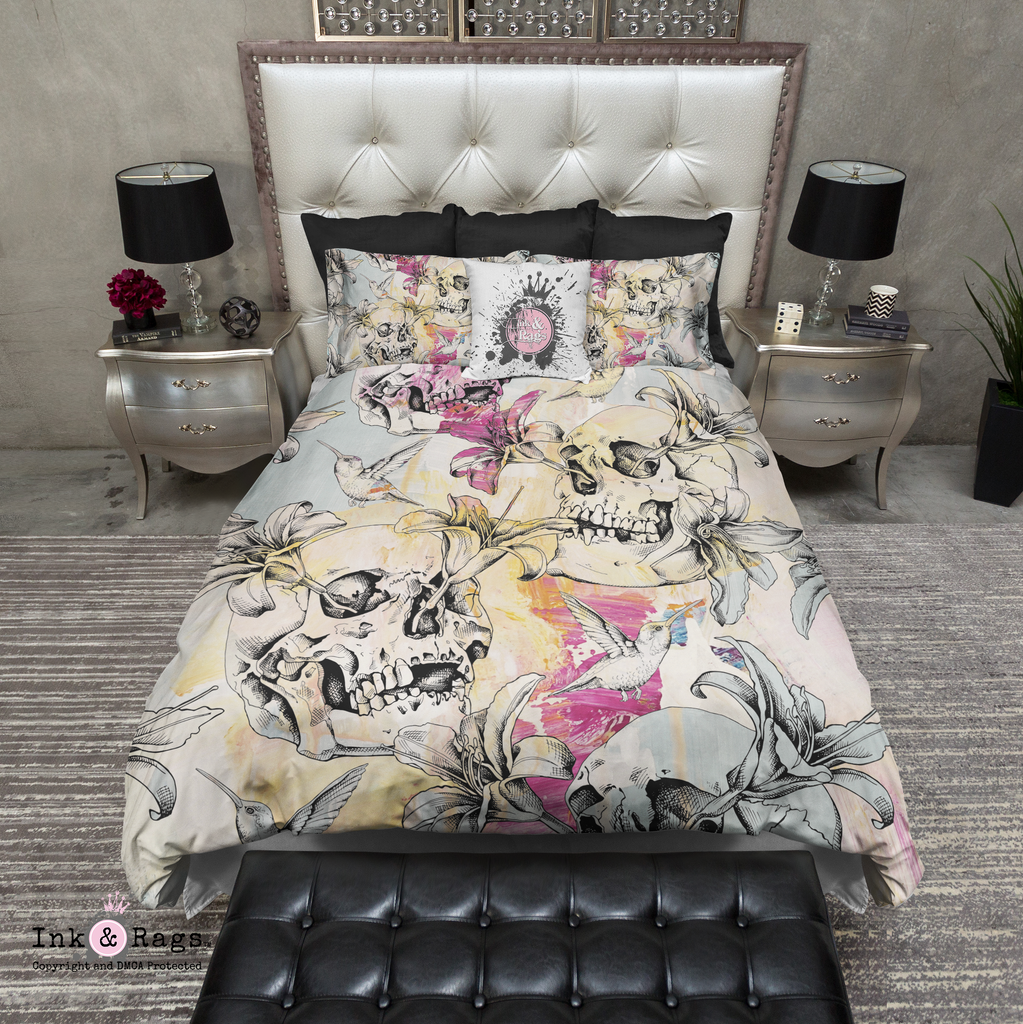 Abstract Lily Hummingbird and Skull Bedding Collection