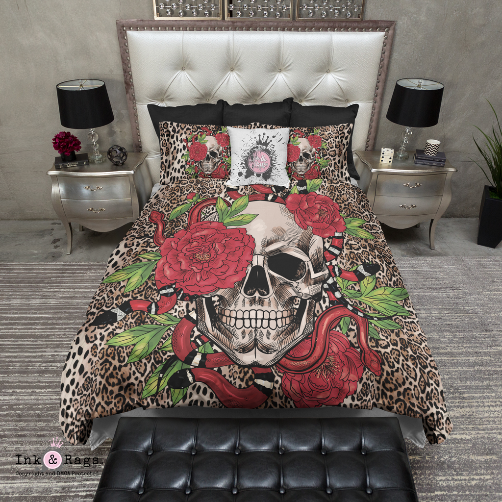 Leopard Snake Peony and Skull Bedding Collection