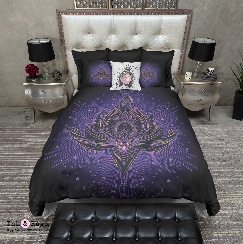 Purple Blue Tattoo Style Lotus Bedding Collection