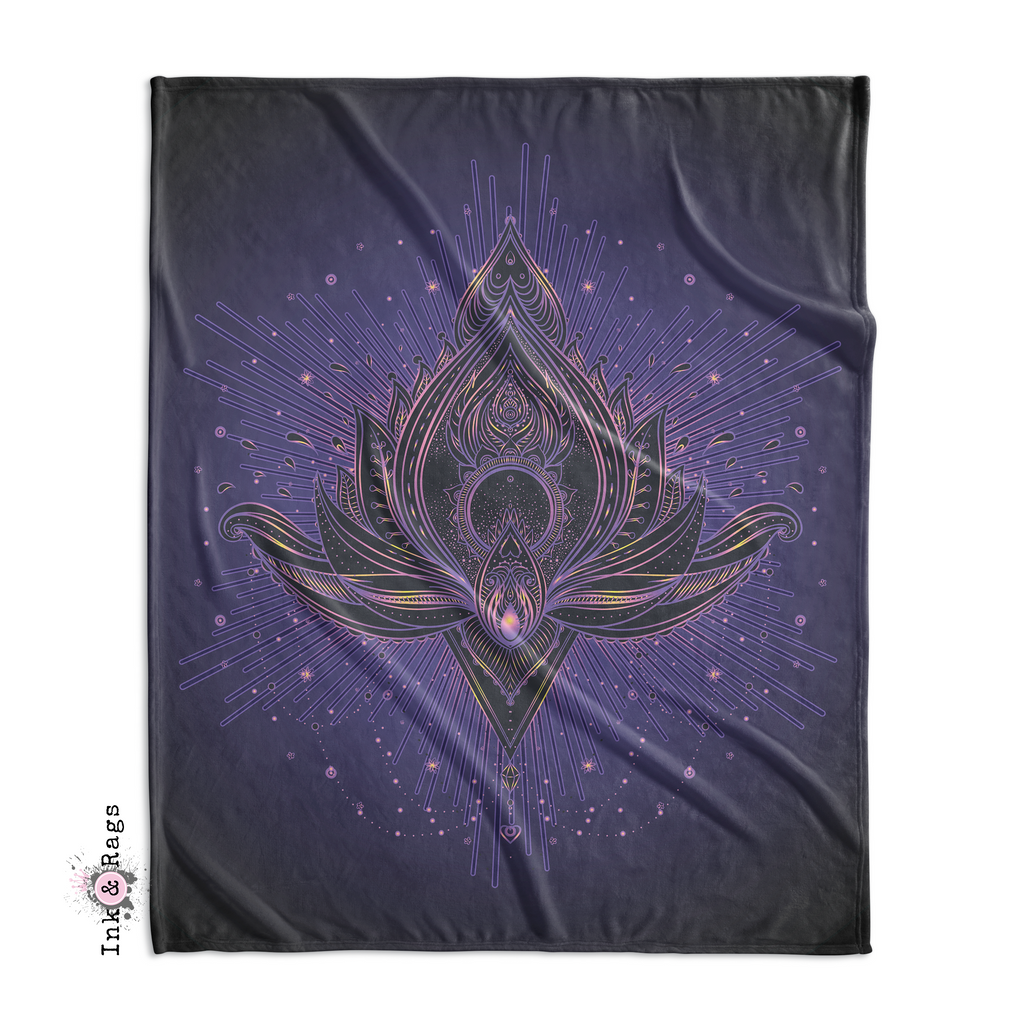 Purple Blue Tattoo Style Lotus Decorative Throw and Pillow Cover Set