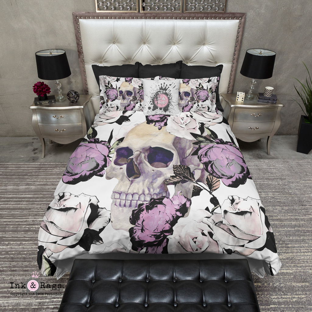 Purple Rose with Peeking Skull Bedding Collection
