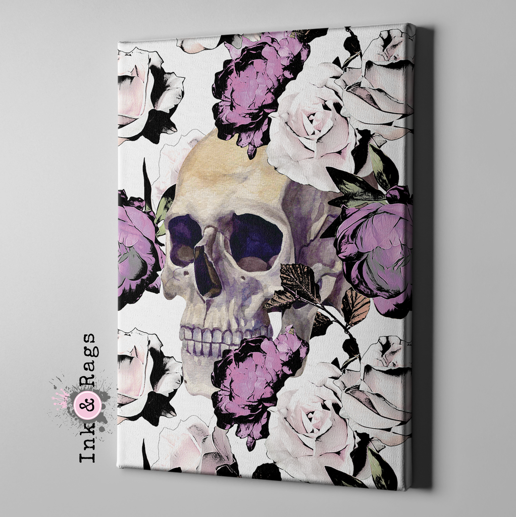 Purple Roses with Peeking Skull Gallery Wrapped Canvas