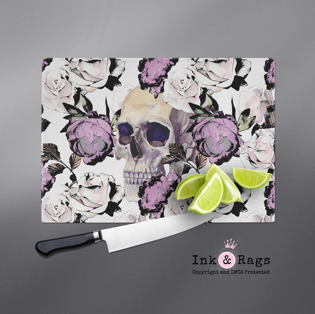 Purple Roses with Peeking Skull Cutting Boards
