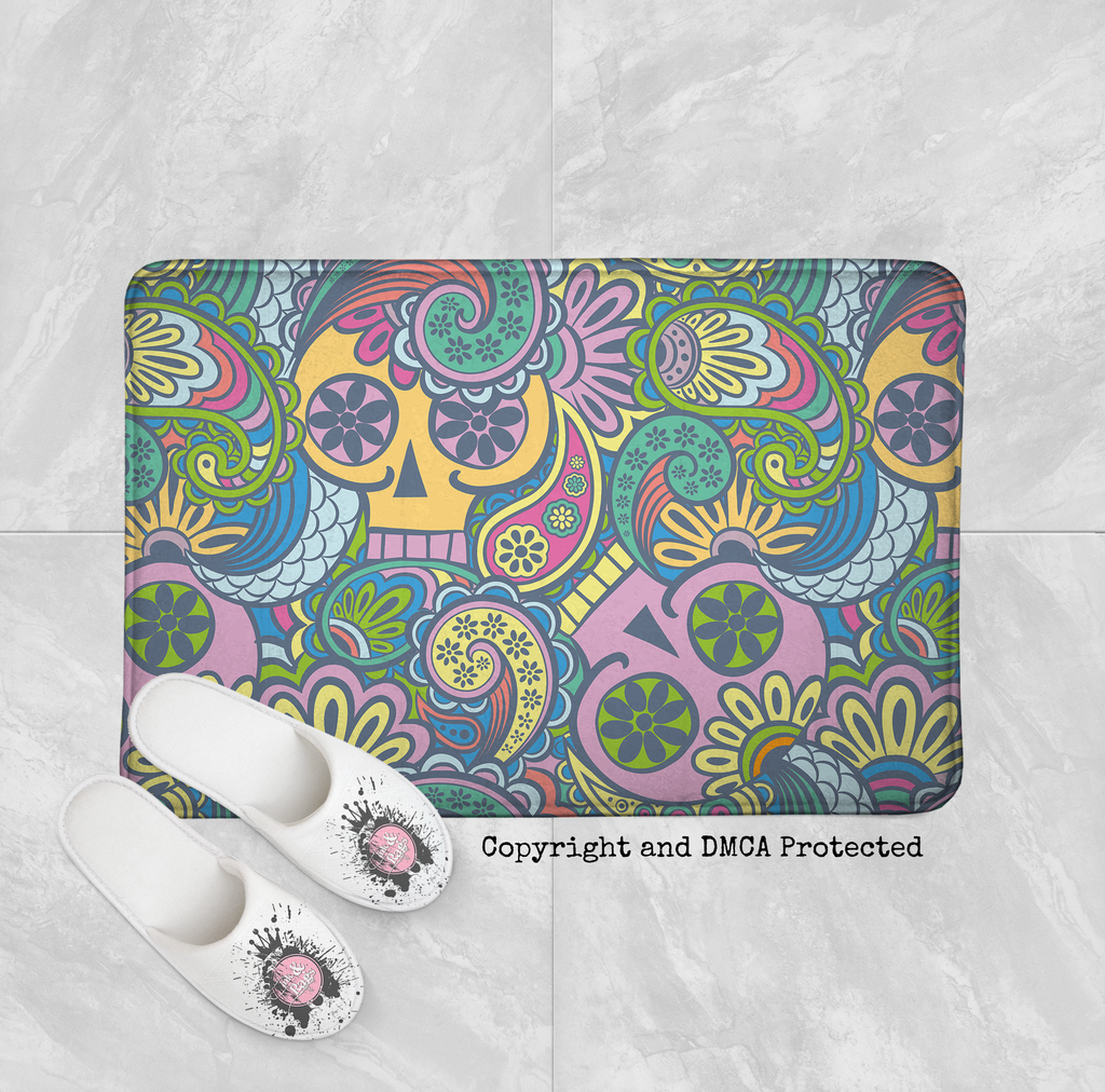 Colorful Psychedelic Skull Shower Curtains and Optional Bath Mats
