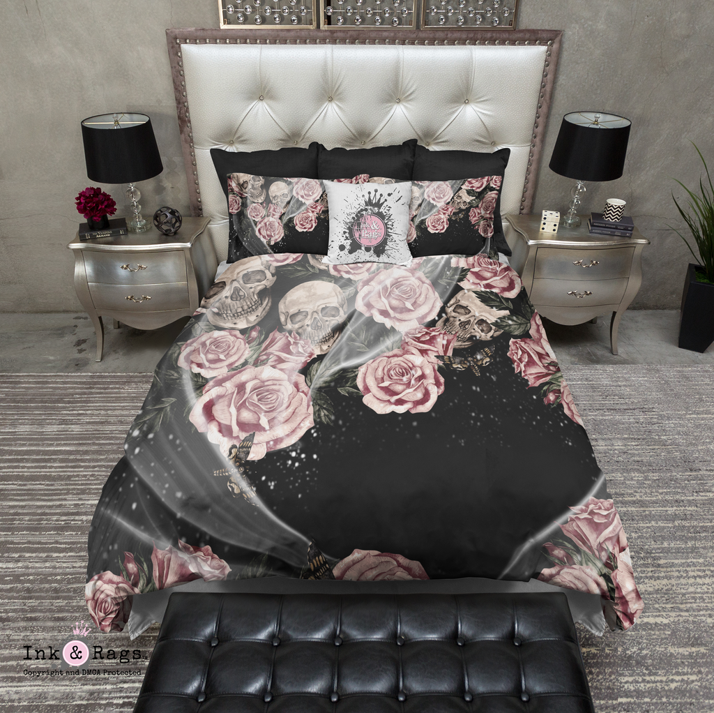 Pink Rose Death Moth and Skull Bedding Collection