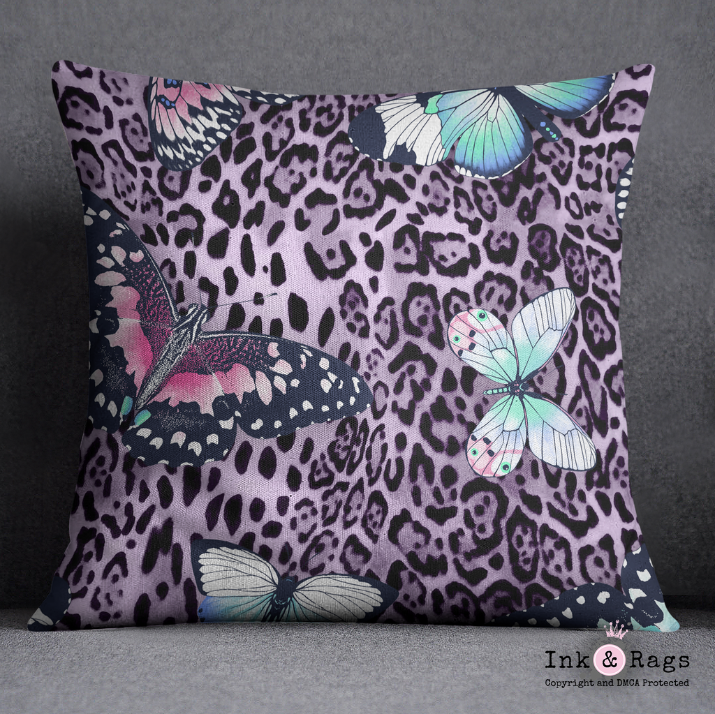 Purple Leopard Butterfly Throw Pillow