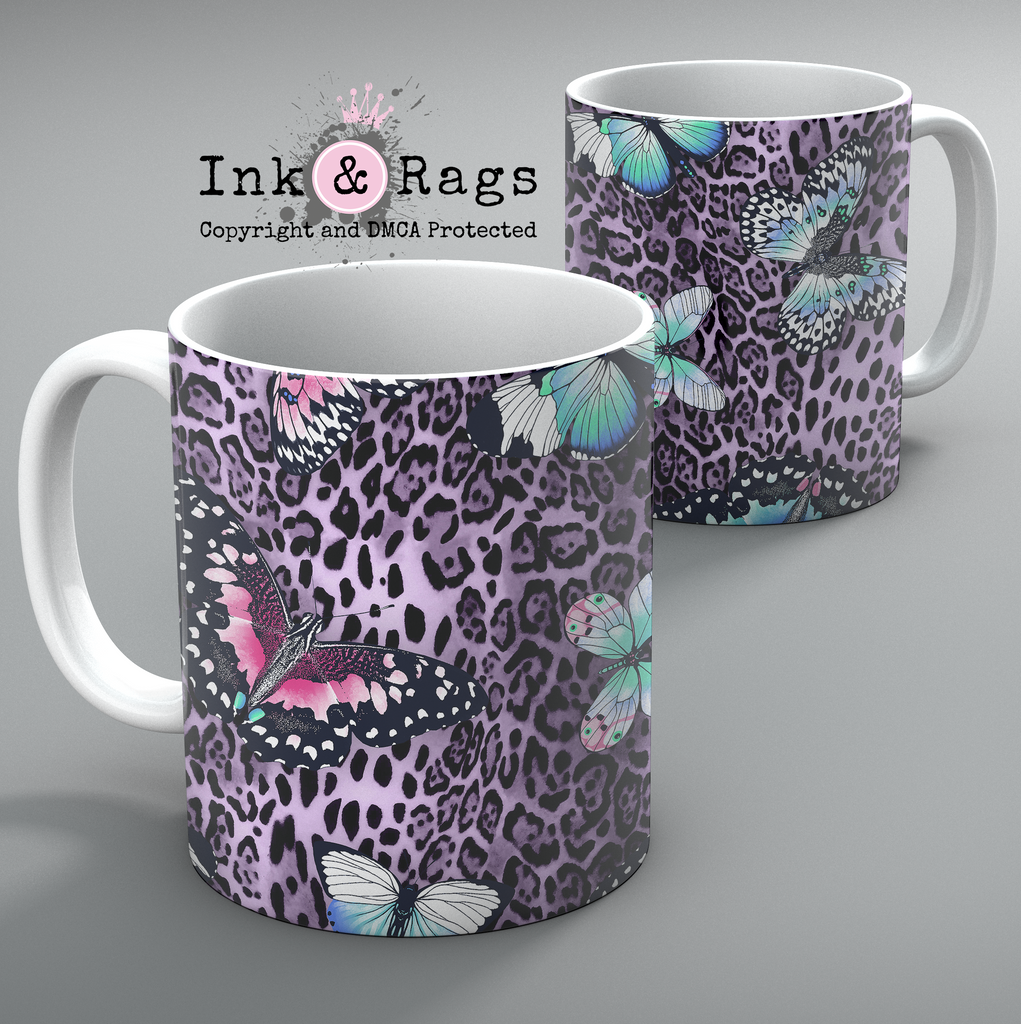 Purple Leopard Butterfly Mug Set of 2